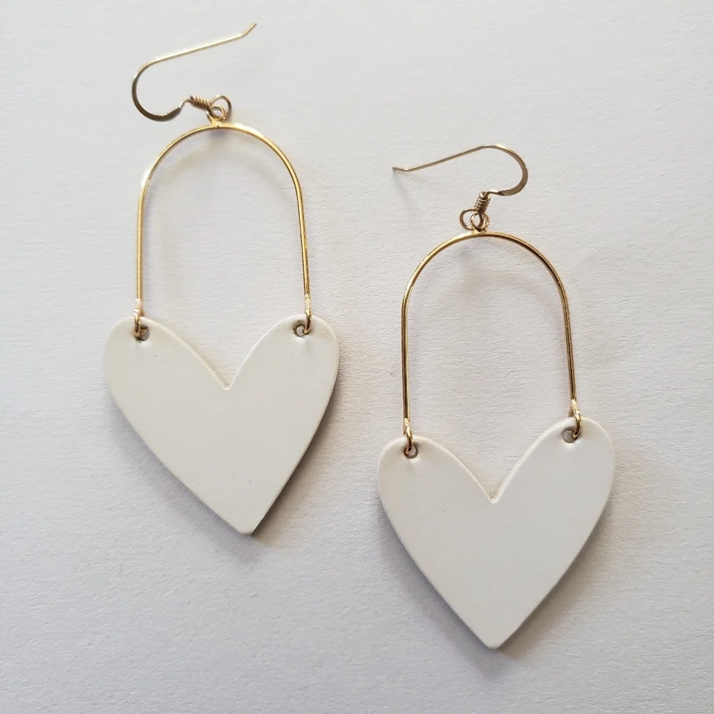 Nickel and Suede White Sweethearts Leather Earrings